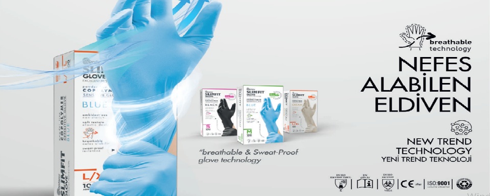 Reflex Slimfit Copolymer Eldiven, Slimfit eldiven, reflex muayene eldiveni, slimfit mavi eldiven