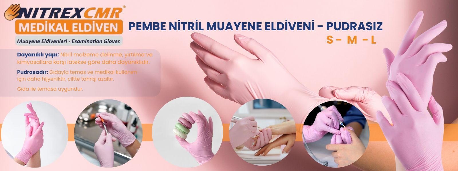 pembe Muayene Eldiveni, pembe nitril Pudrasız Eldiven, pembe Muayene Eldiveni Fiyatları