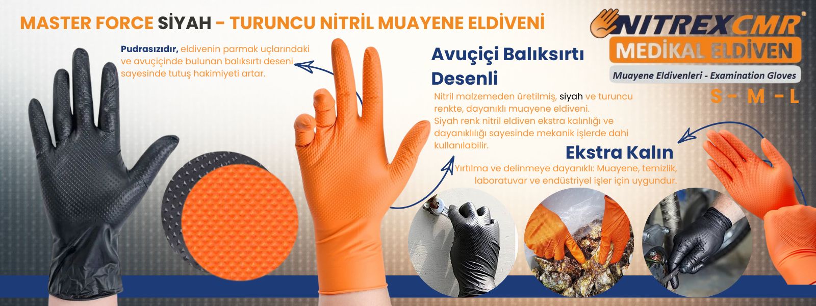 master force turuncu nitril eldiven, master force siyah eldiven, force mate siyah eldiven